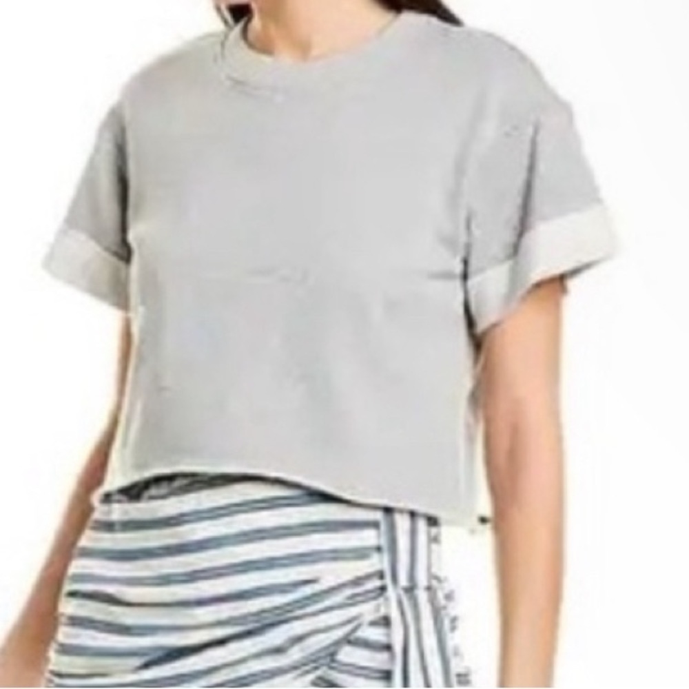 Derek Lam 10 Crosby Grey Cropped Short Sleeve Terry Top - NWT - Size 14